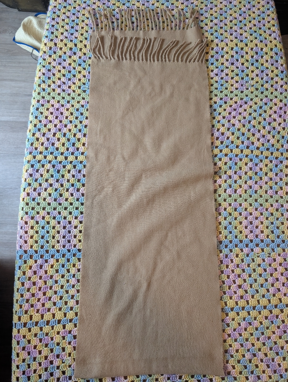 Camel Fringe Knit Scarf - Solid Camel Brown 100% Viscose